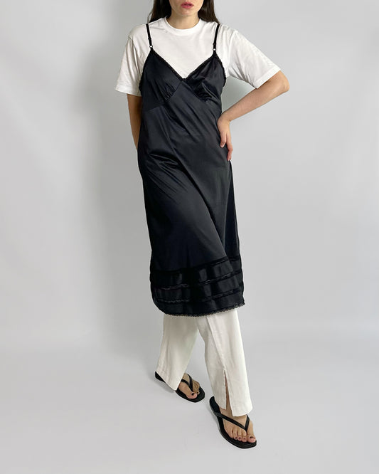 80s Black Sheer Nylon Slip Dress