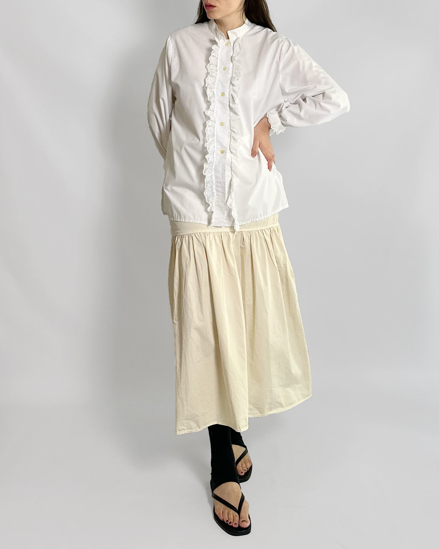 80s White Lace Trim Blouse