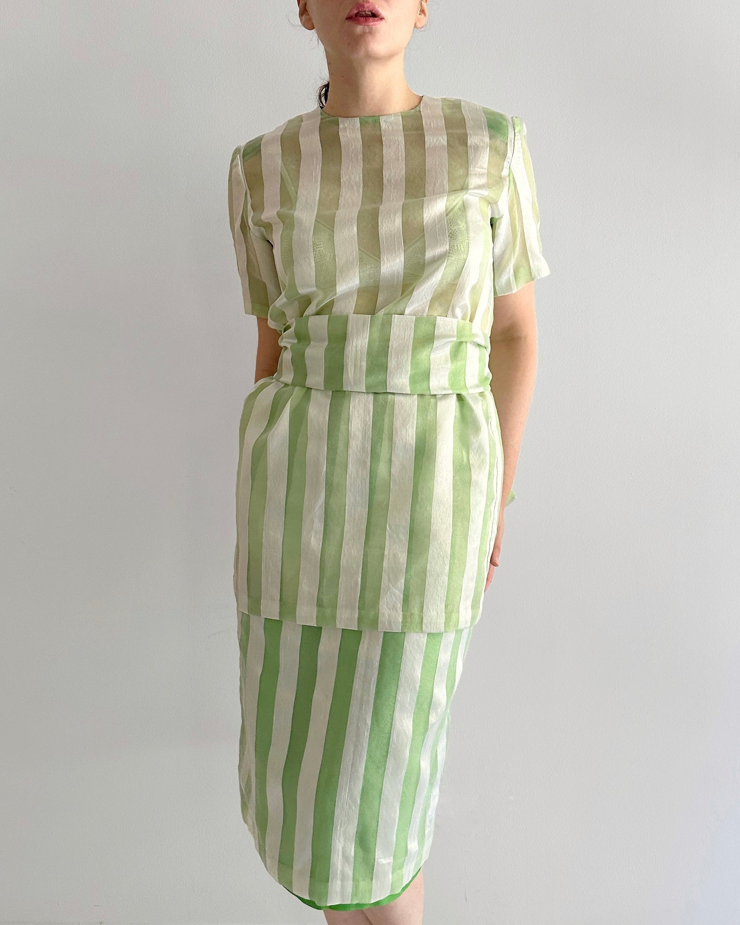 Vintage Handmade Organza Striped Sheer 3-Piece Set