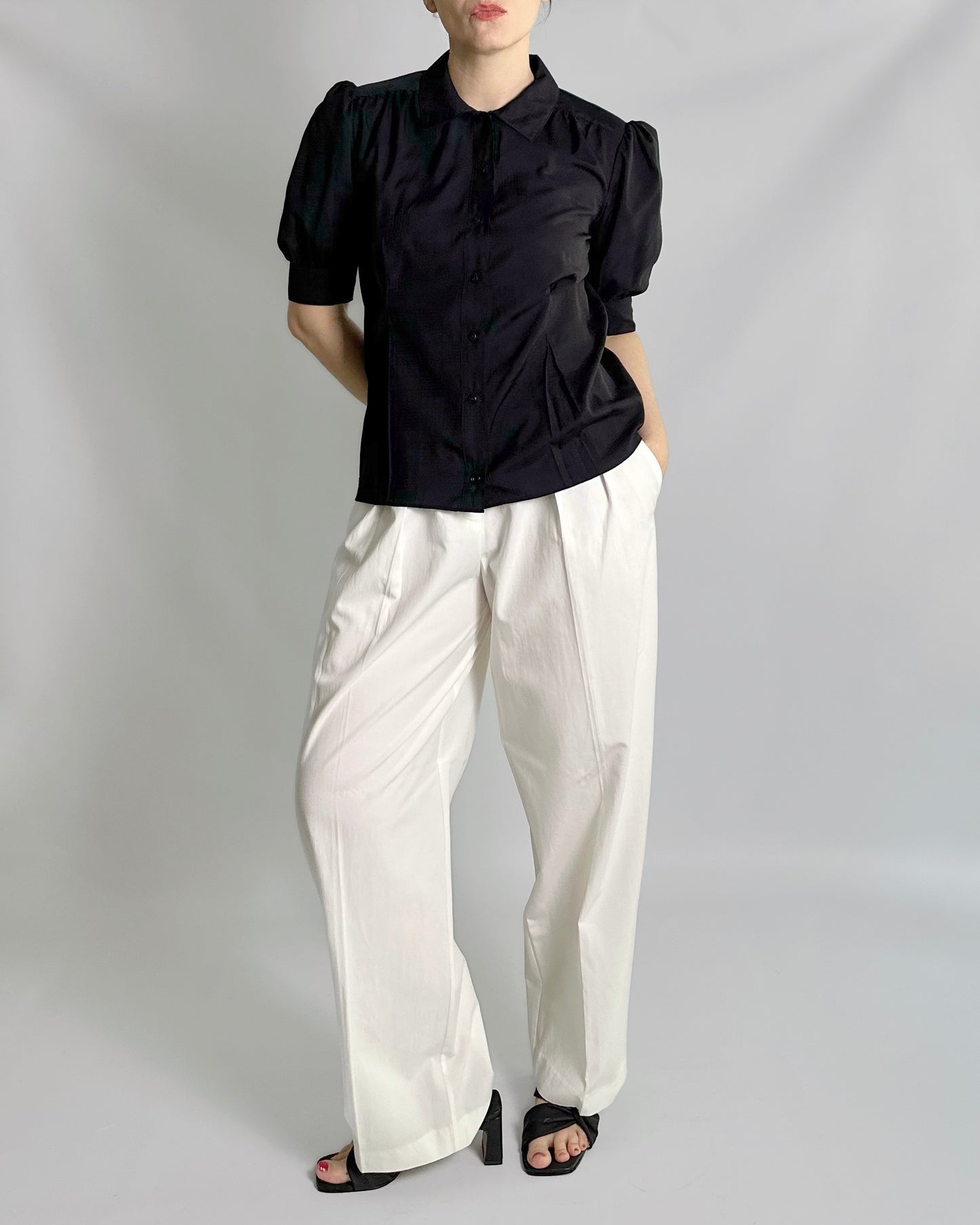90s Black Puff Sleeve Blouse