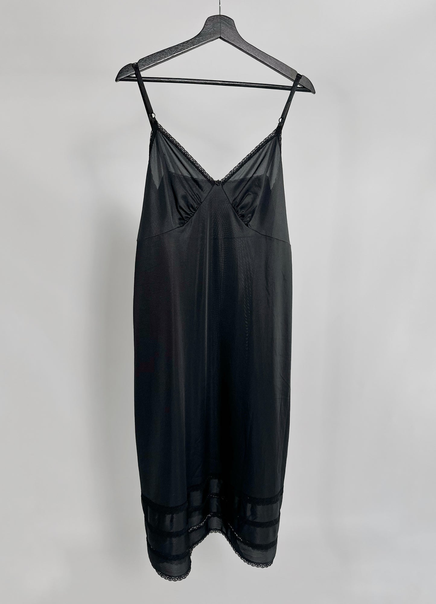 80s Black Sheer Nylon Slip Dress