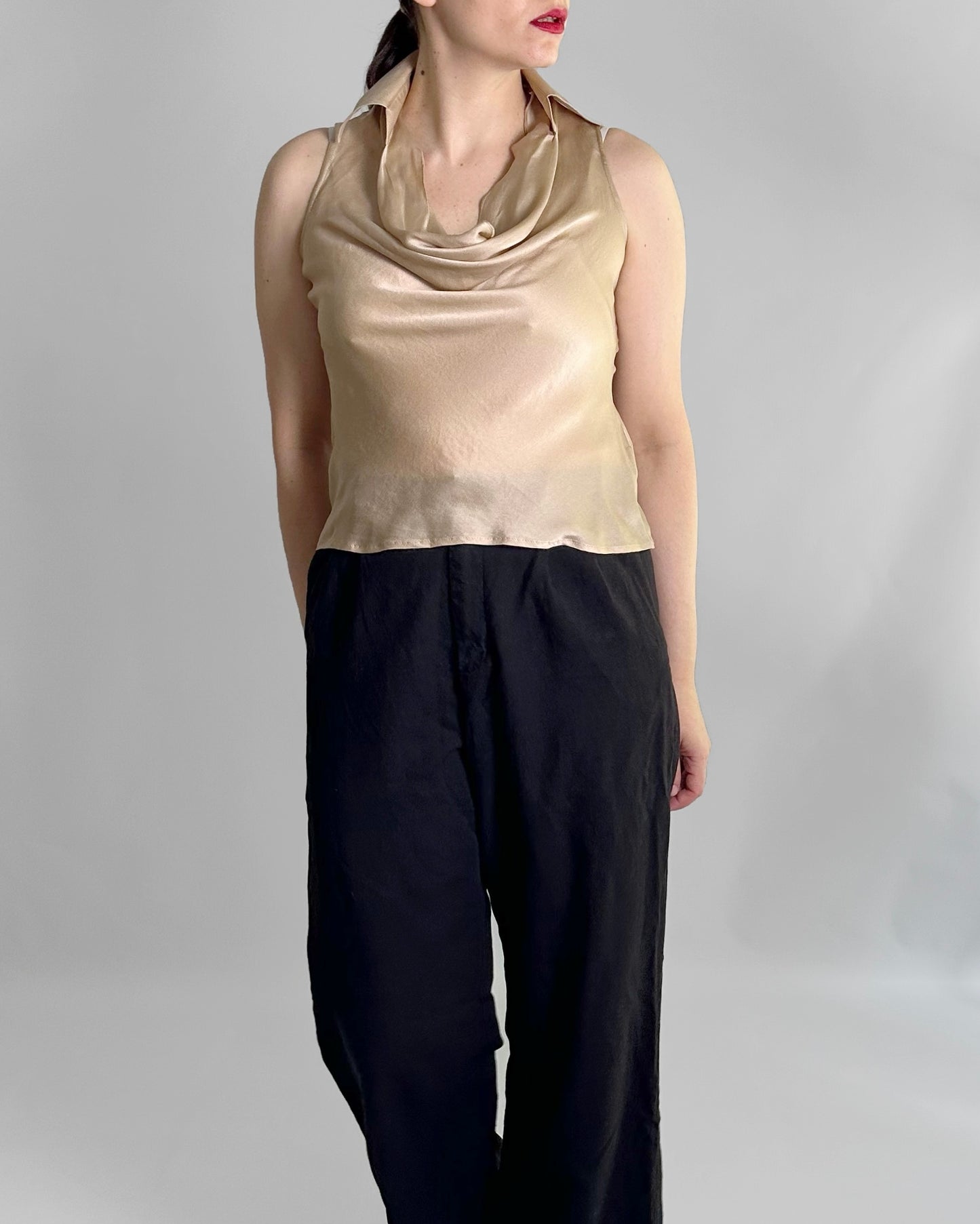 90s Gold Silk Sleeveless Blouse