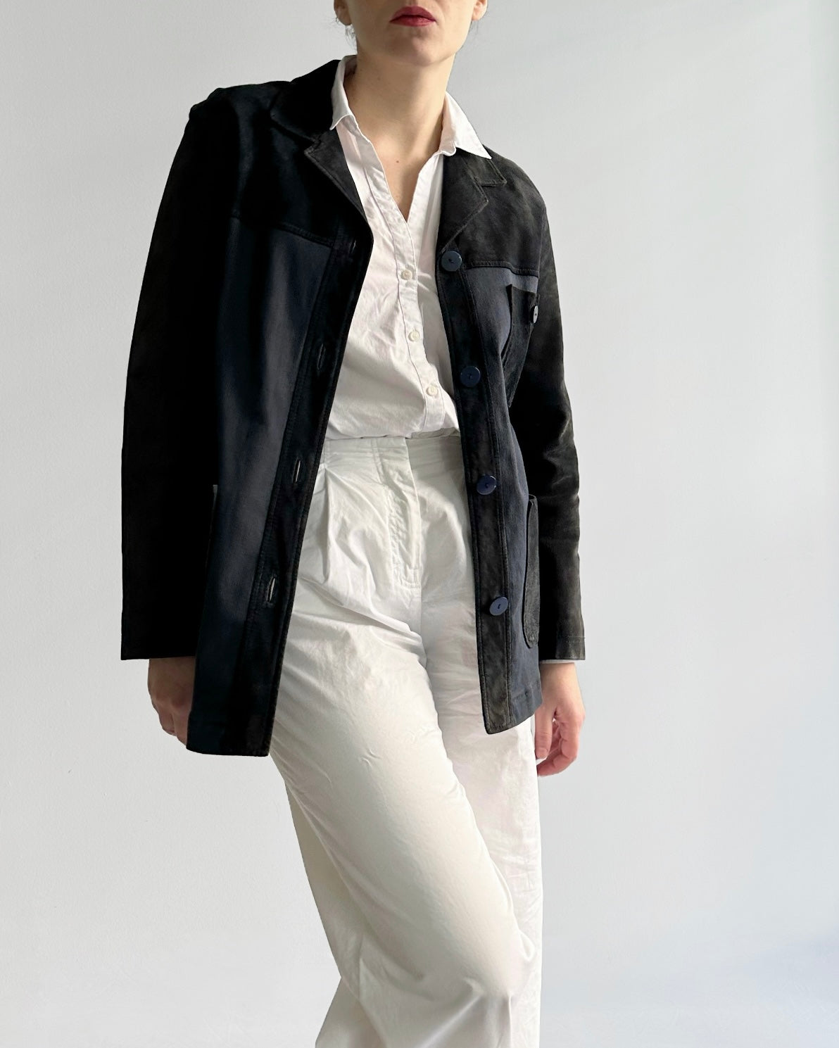 90s Dark Blue Suede & Cotton Jacket