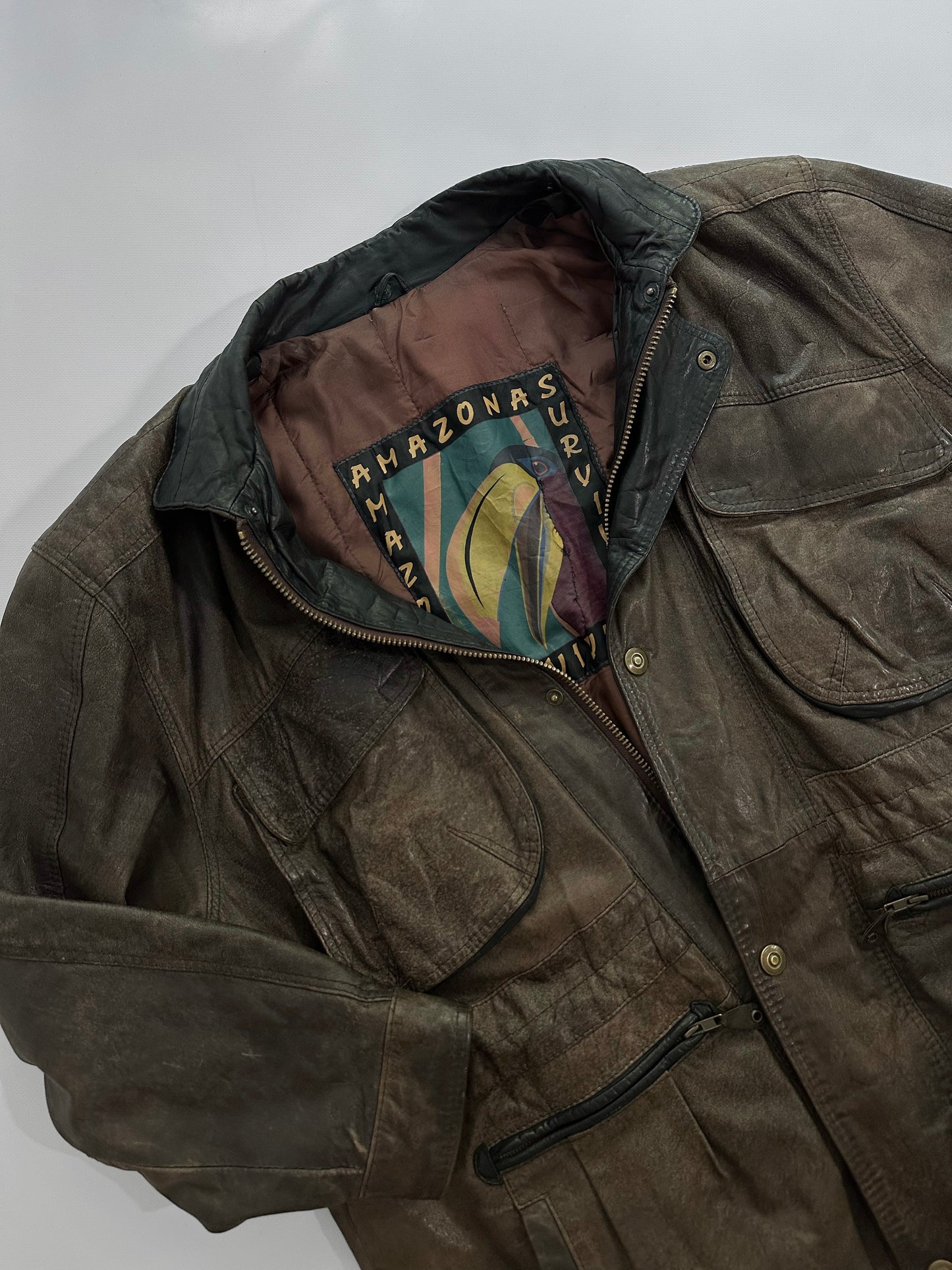 80s Brown Cowhide Leather Field Jacket – Detachable Shearling Collar