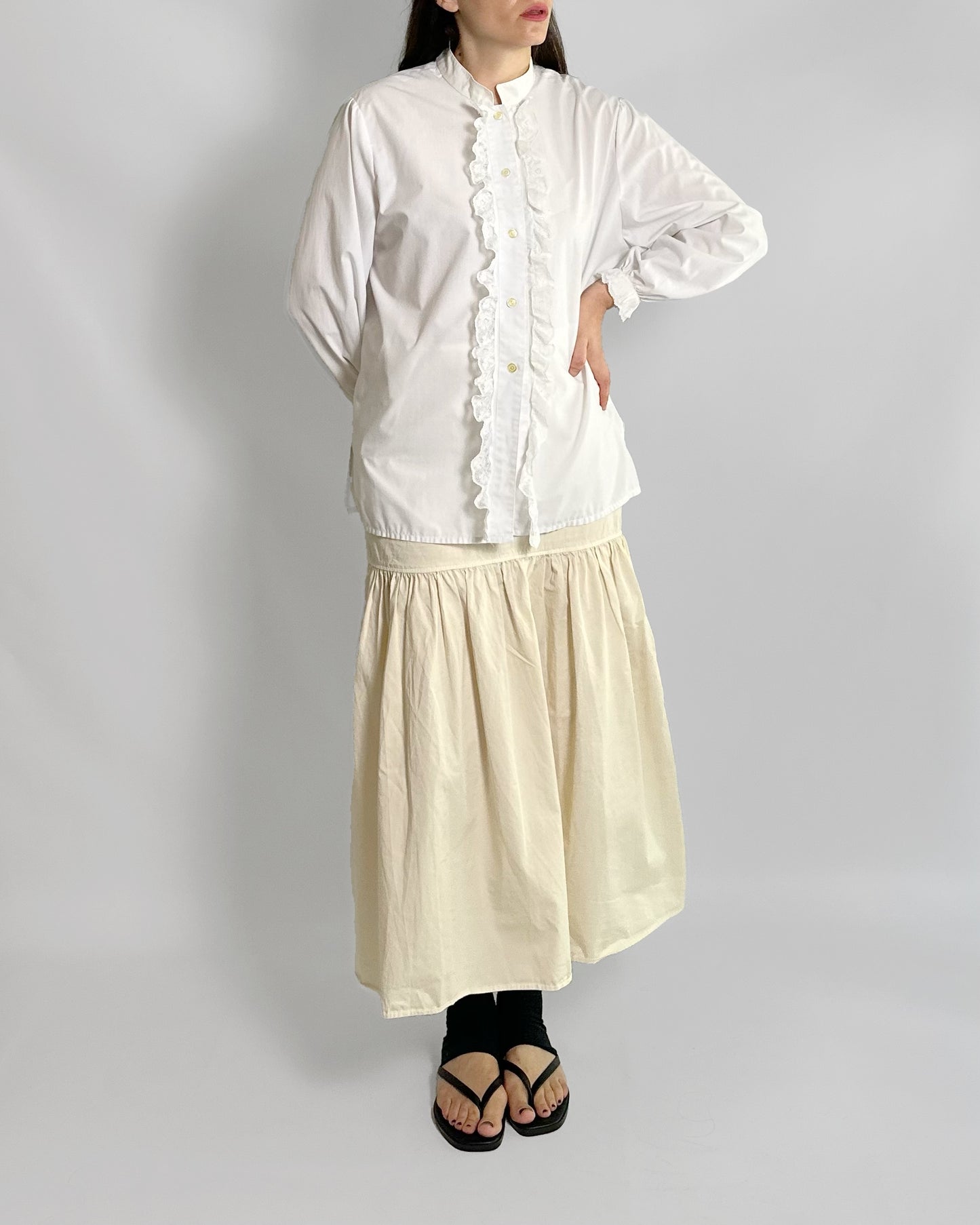 80s White Lace Trim Blouse