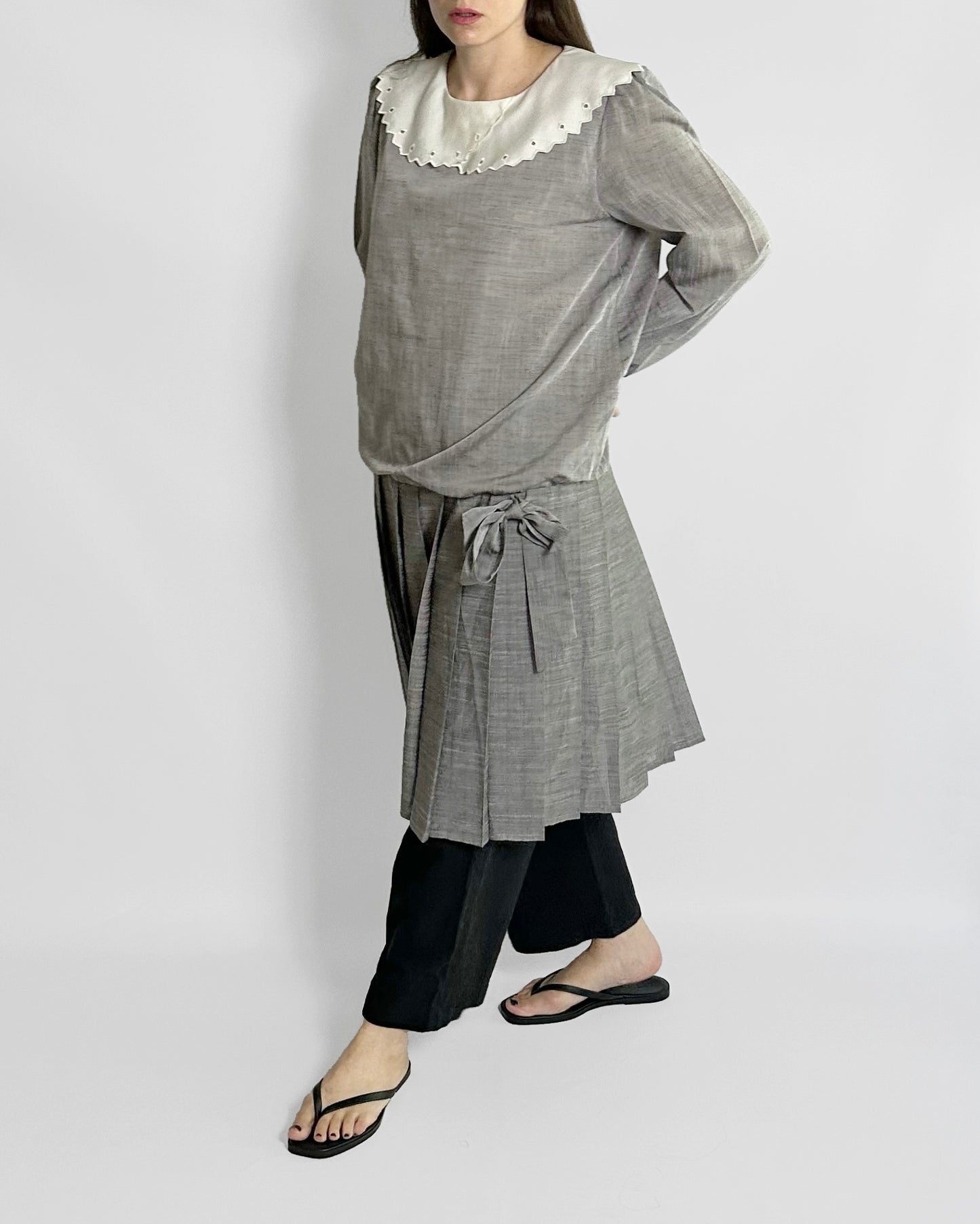 70s Grey Drop-Waist Dress
