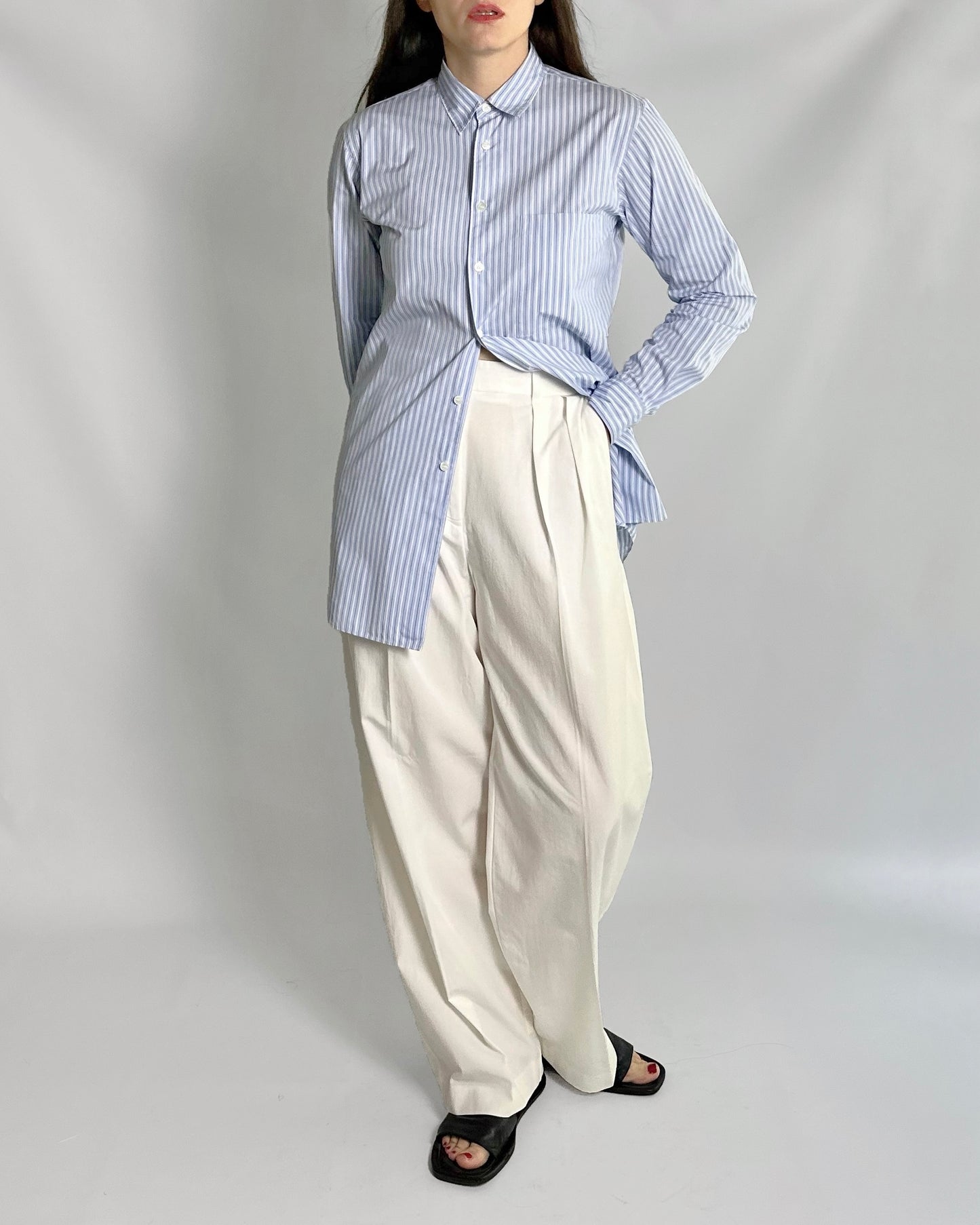 Comme des Garçons Blue Striped Maxi Shirt - Hommes Plus Fall 2013