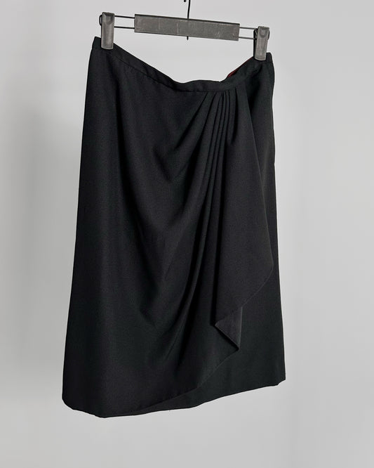 90s Black Draped Midi Skirt