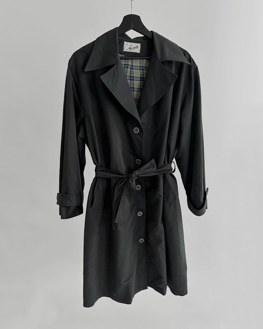 80s Grey Navy Belted Trench Coat