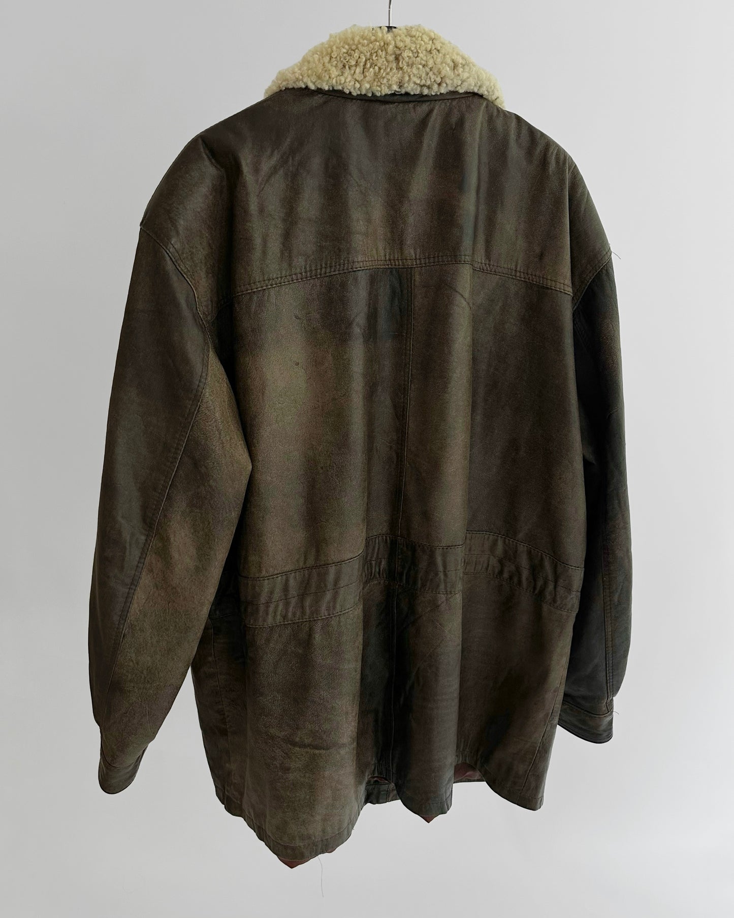 80s Brown Cowhide Leather Field Jacket – Detachable Shearling Collar