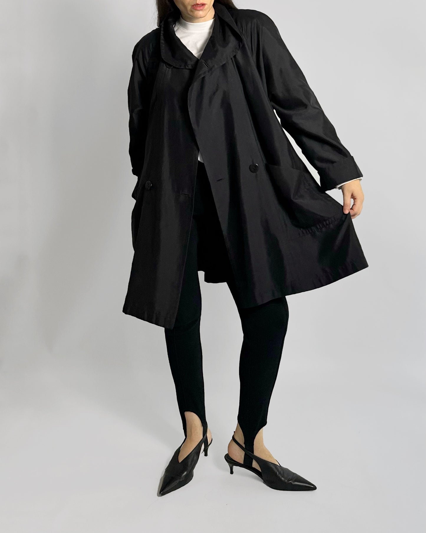 90s A-Line Black Trench Coat