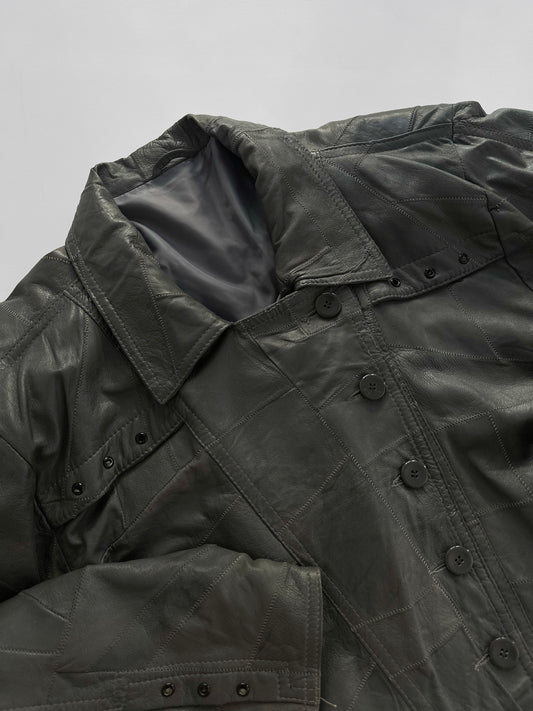 80s Grey Patchwork Leather Bomber Jacket