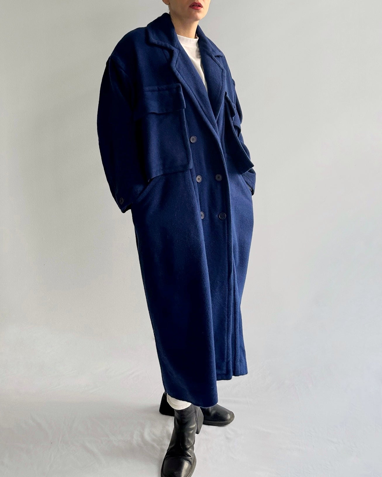 80s Hiroko Koshino Blue Wool Coat