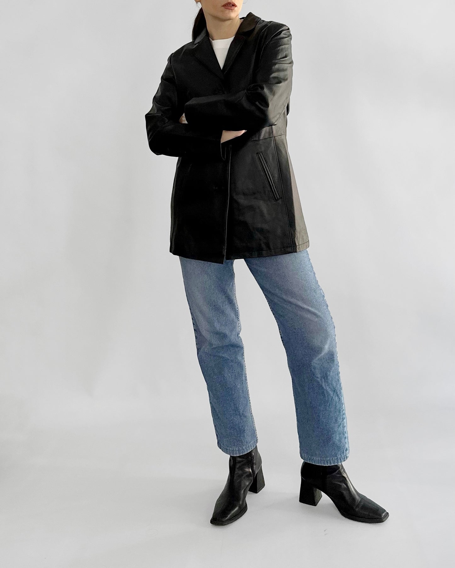 90s Black Midi Leather Blazer