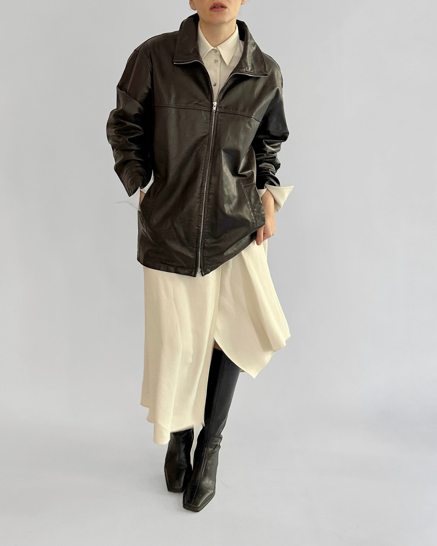 90s Brown Leather Zip Jacket