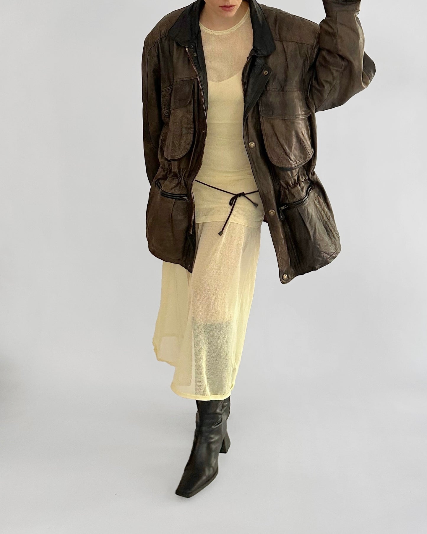 80s Brown Cowhide Leather Field Jacket – Detachable Shearling Collar