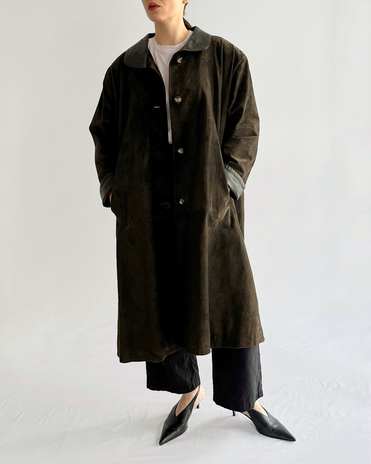 90s Dark Brown Suede Leather Coat