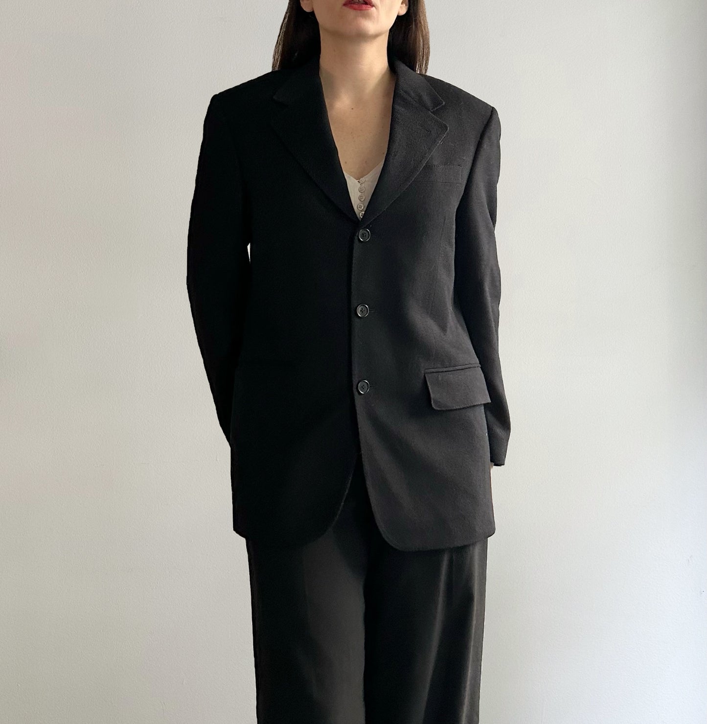 90s Ermenegildo Zegna Wool Cashmere Black Blazer