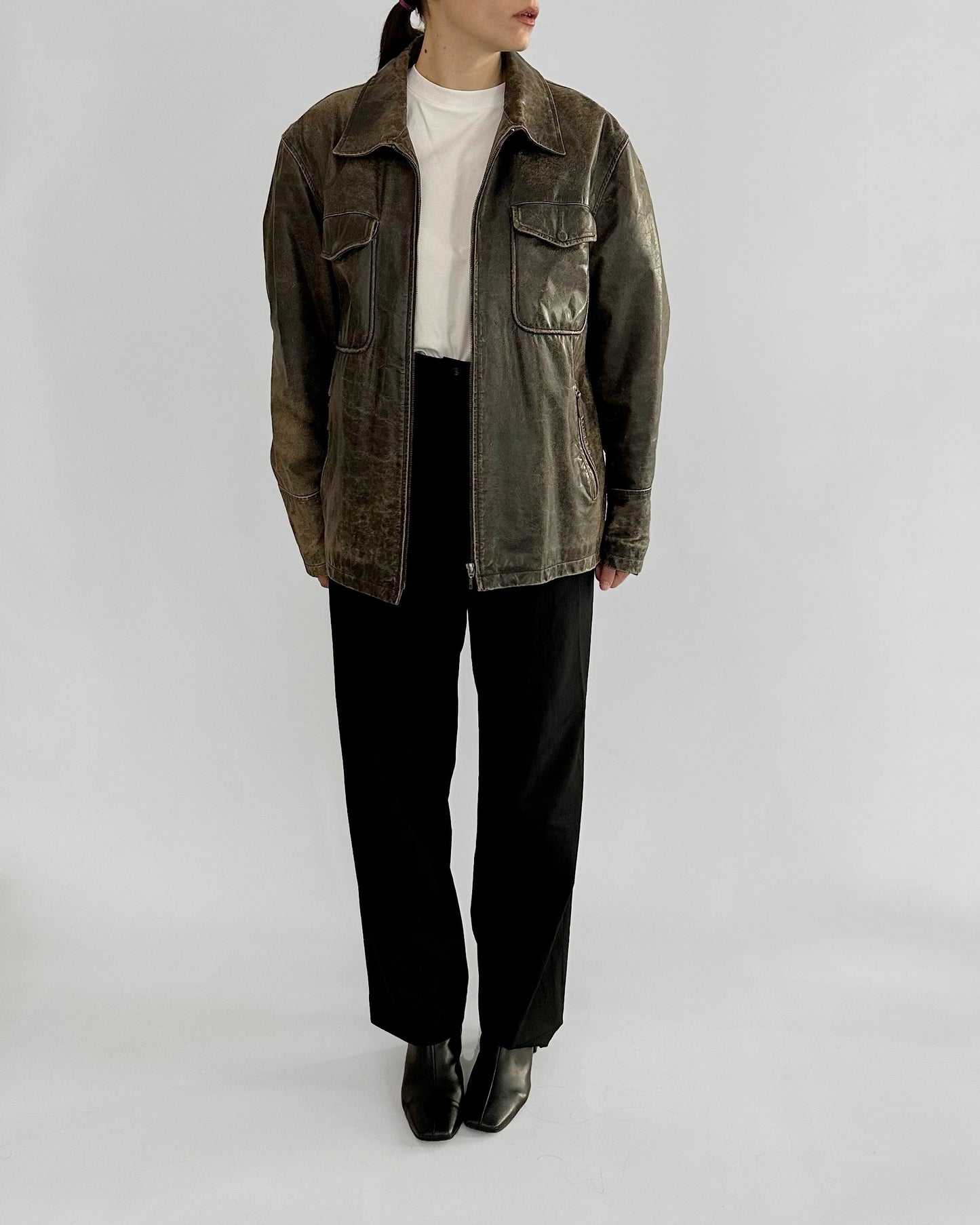 Sominemi Distressed Brown Leather Jacket