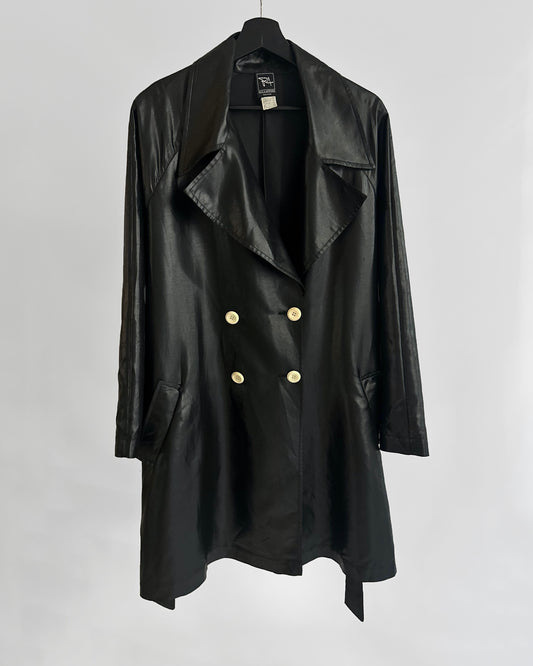 80s Italian Black Double-Breasted Trench Coat – By Paola Antonini