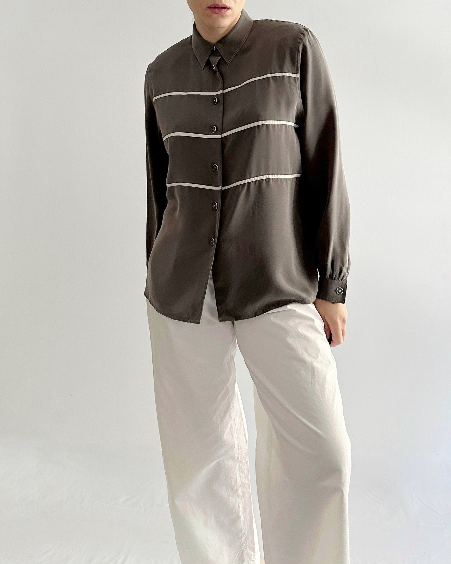 90s Grey Blouse with White Trim