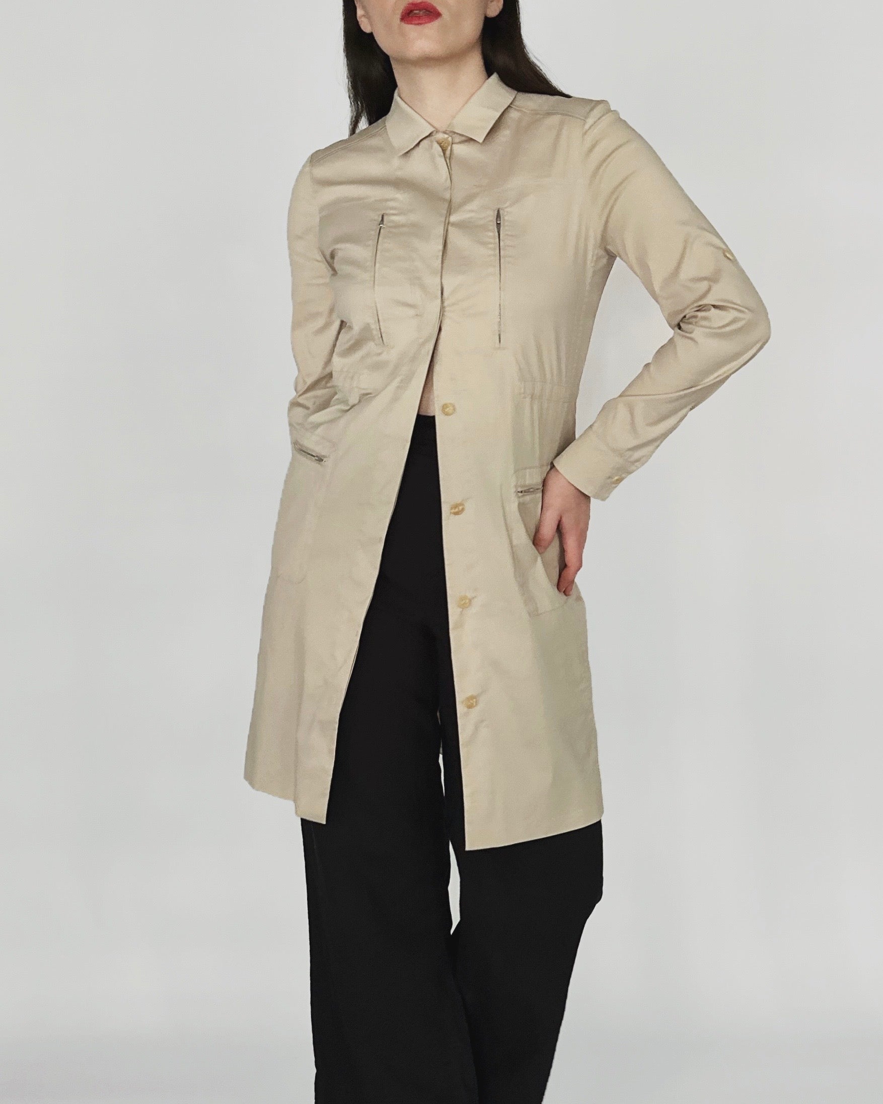 2000s Jil Sander Beige Cotton Shirt Dress Alba Vintage Studio 2000s Jil Sander Beige Cotton Shirt Dress Alba Vintage Studio