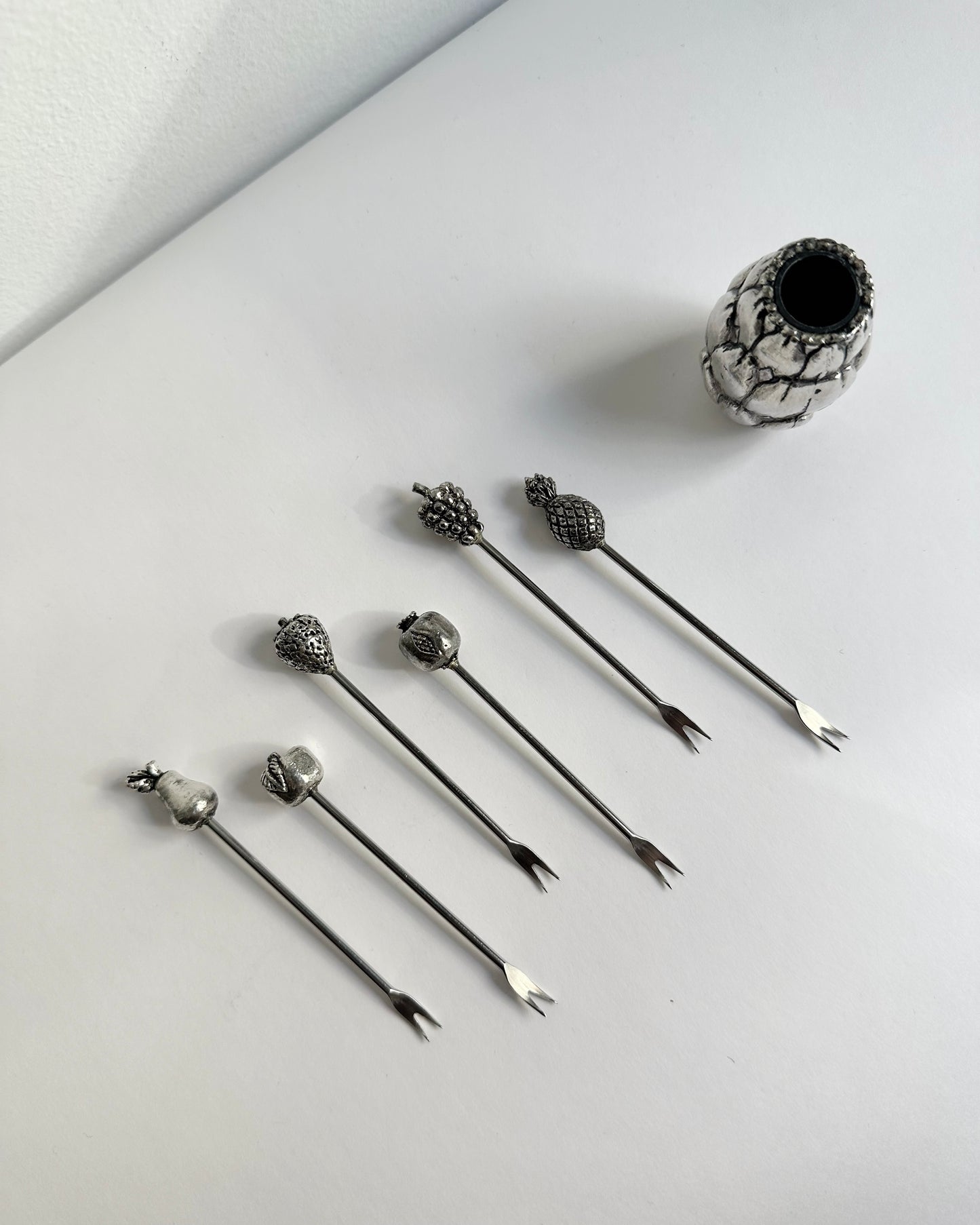 Vintage 1960s Silver Plated Cocktail Picks Set with Holder