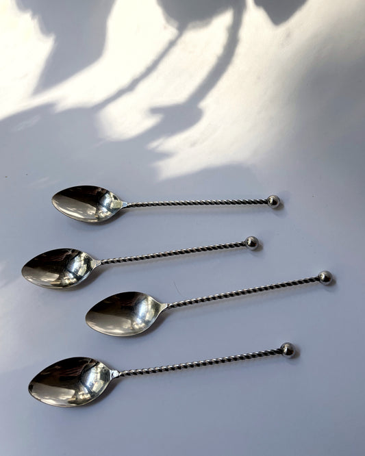 Antique Silver Plated Twisted Coffee Spoons – Set of 4 / 8