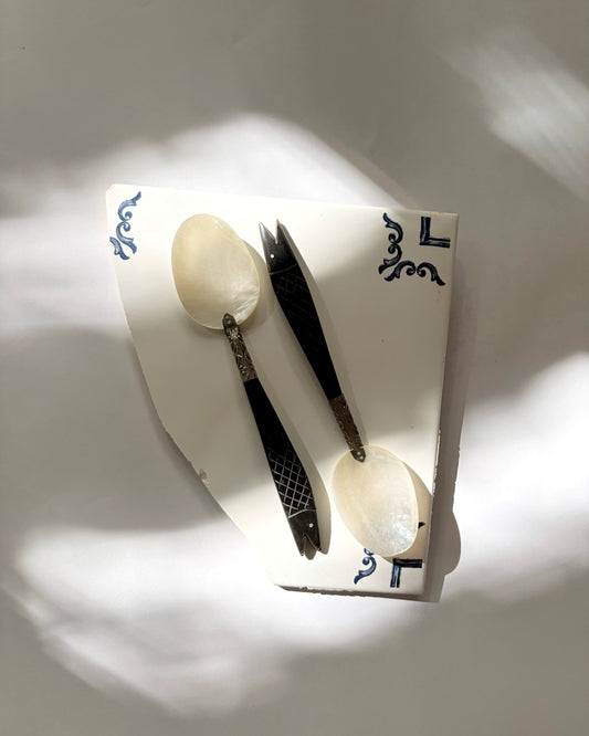 Vintage 1960s Mother of Pearl Serving Spoon Set
