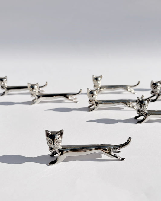 Vintage Mid-Century Silver-Plated Cat Knife Rests – Set of 10