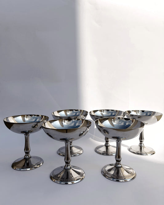 Vintage Mid-Century Stainless Steel Italian Dessert Cups – Set of 2, 4, 6