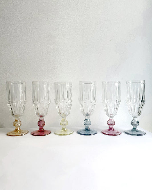 Vintage 1980s Colored Stem Glasses – Set of 6
