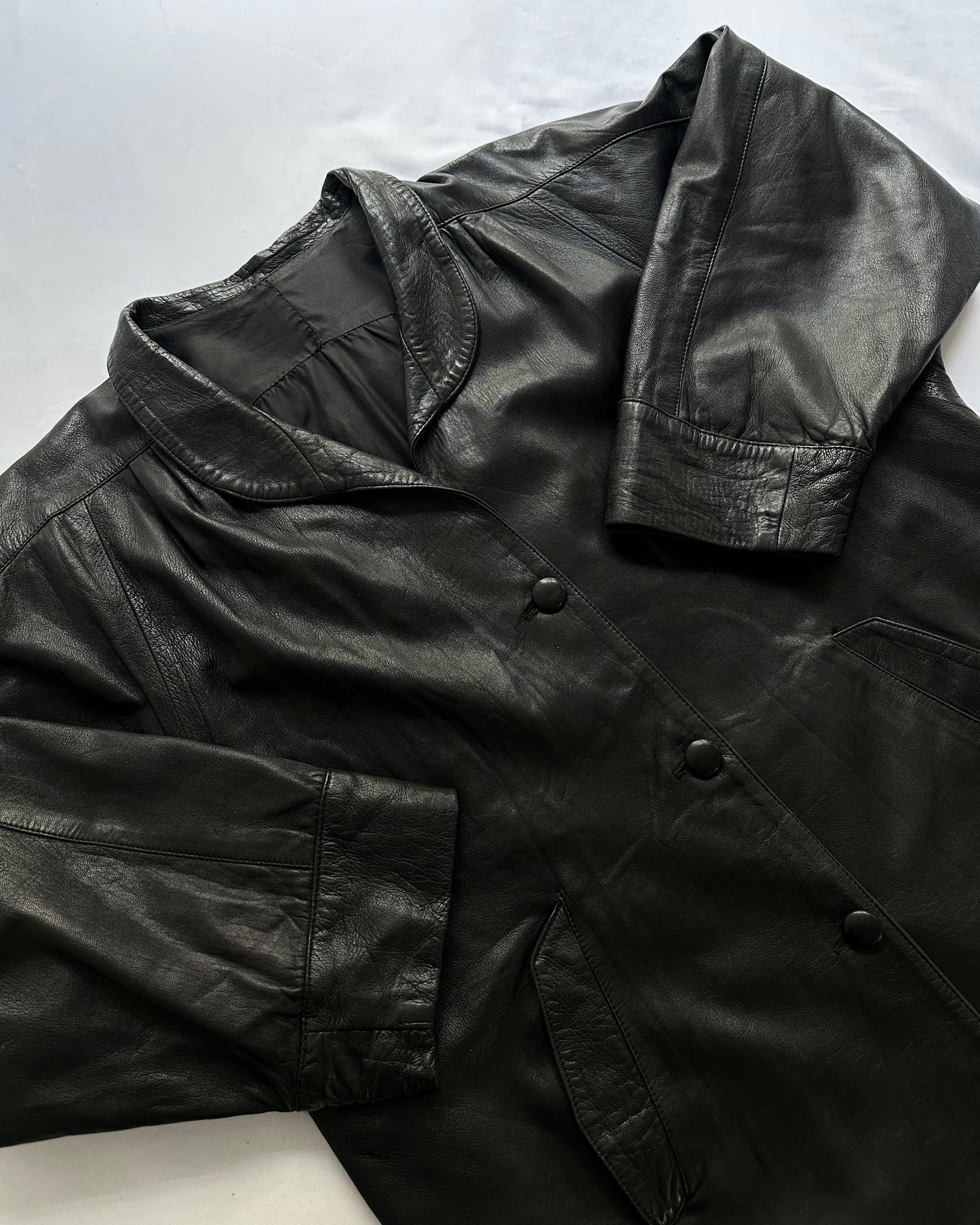 90s Black Oversized Leather Coat