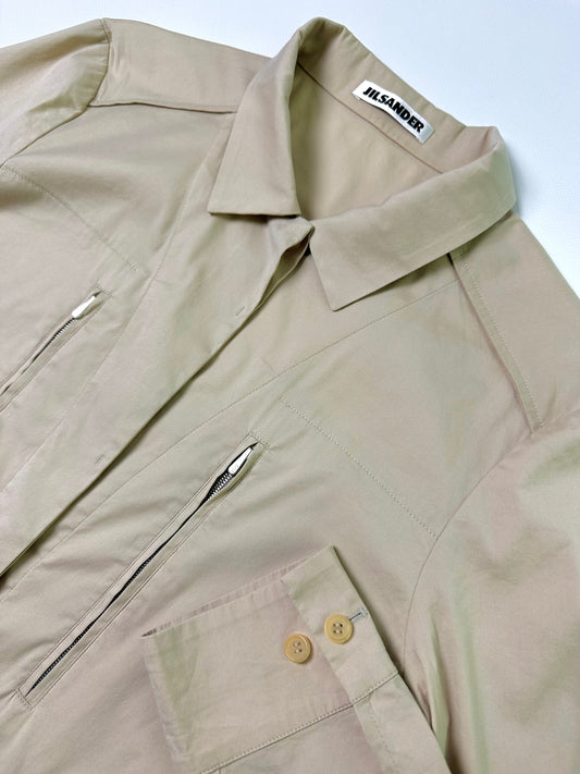 2000s Jil Sander Beige Cotton Shirt Dress
