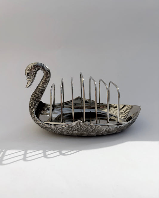 Vintage Silver-Plated Swan Holder with Six Ornate Coasters