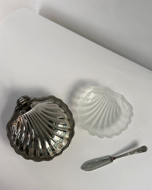 Vintage 1960s Silver-Plated Shell Butter Dish Set