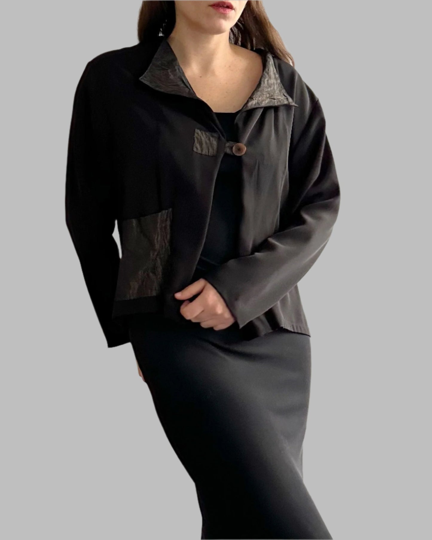 2000s Black Gold Taffeta Jacket