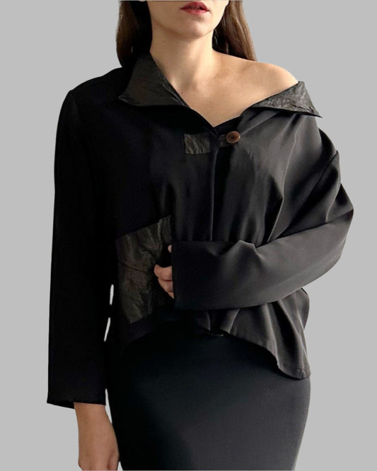 2000s Black Gold Taffeta Jacket