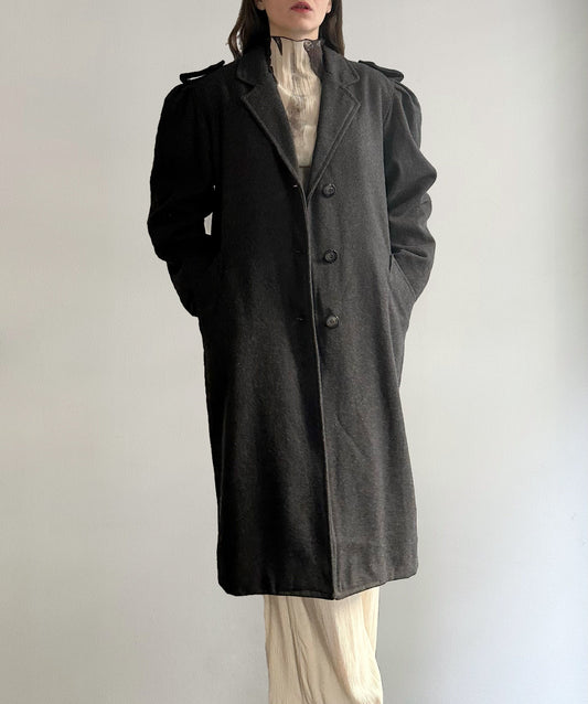80s/90s Dark Grey Wool Puffed Sleeves Coat