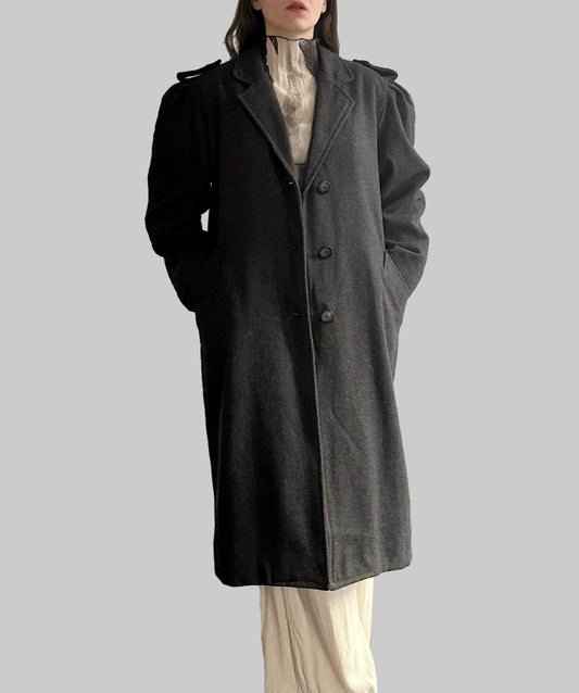 80s/90s Dark Grey Wool Puffed Sleeves Coat