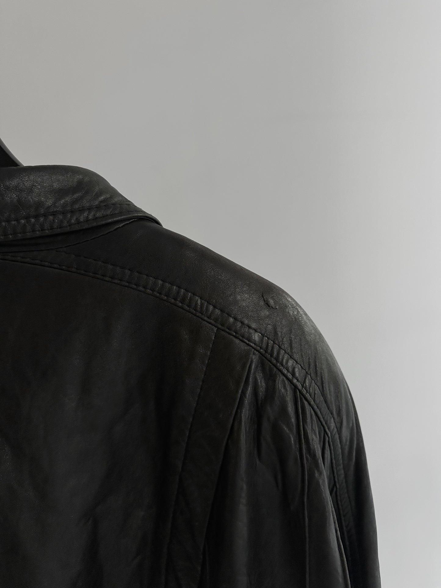 80s Black Leather Bomber Jacket