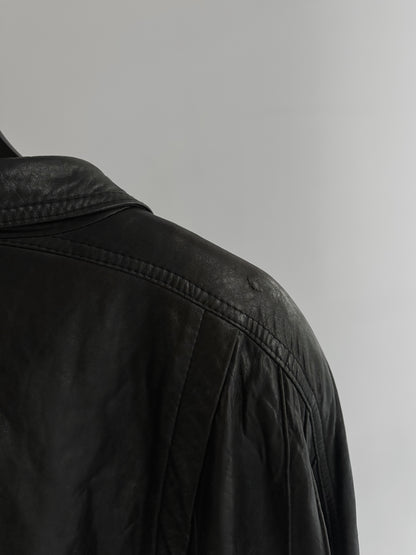 80s Black Leather Bomber Jacket