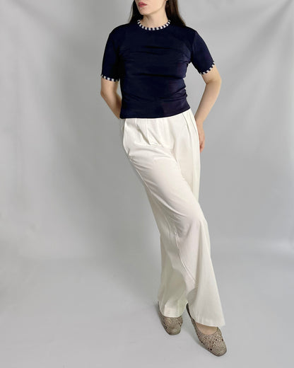 90s Navy Striped Elasticated Top