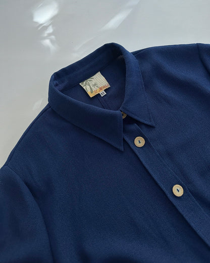 80s Royal Blue Button-Up Shirt with Back Tie