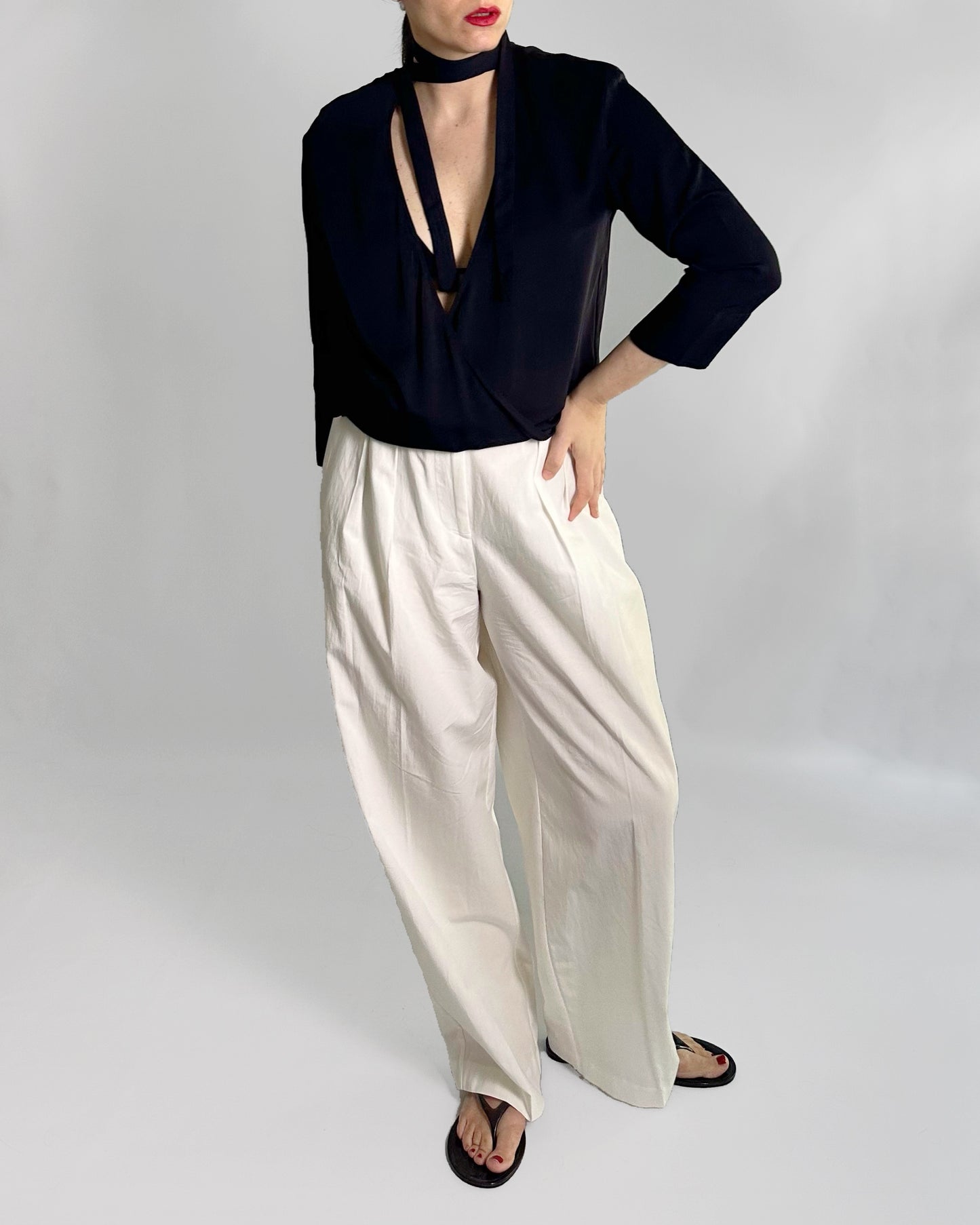 Theory Black Pure Silk Wrap Blouse