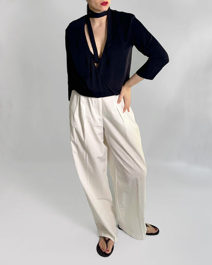 Theory Black Pure Silk Wrap Blouse