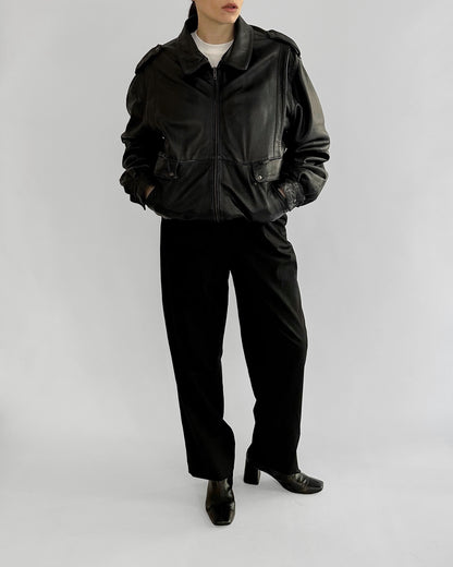 80s Black Lamb Leather Bomber Jacket – Made in Spain