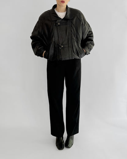 80s Black Leather Bomber Jacket