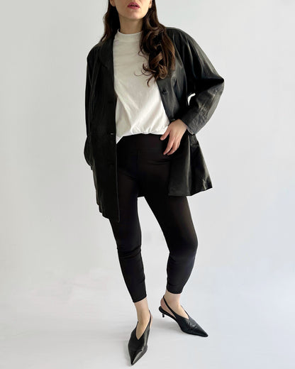 90s Black Oversized Leather Coat
