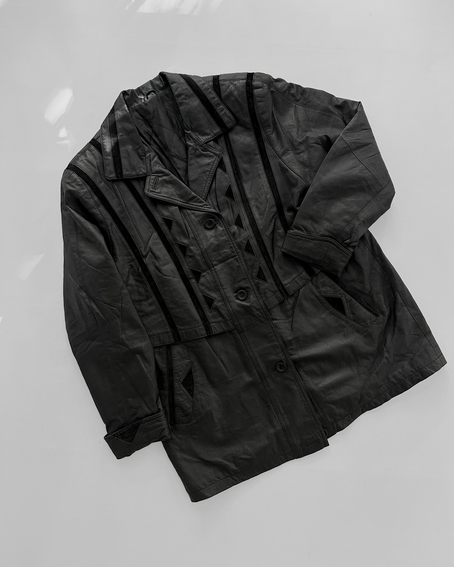 80s Black Leather Suede Geometric Jacket